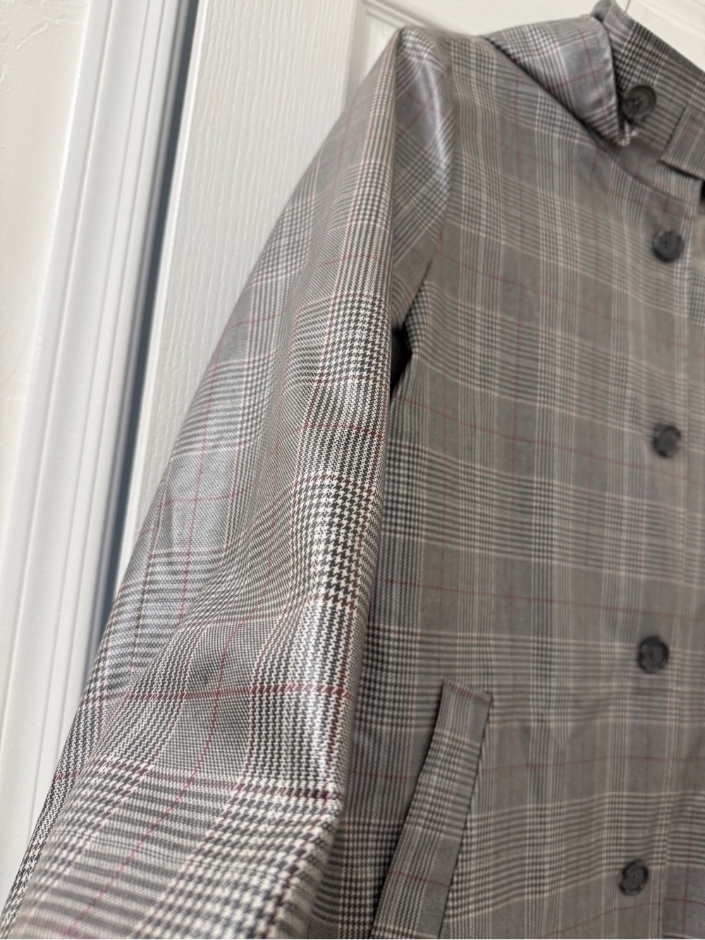 Lauren Ralph Lauren Grey Plaid Hooded Rain Shell Trench Coat XL - Picture 6 of 13